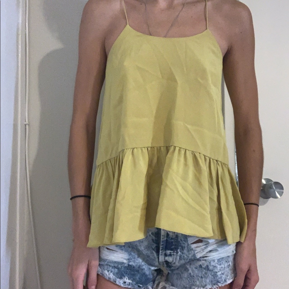 Yellow silk Tibi top with ruffle hem